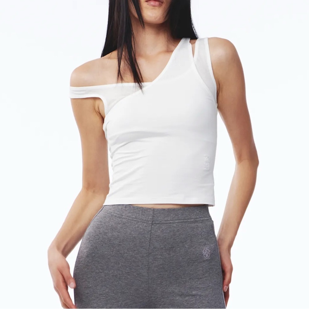 Kijun Layered White Asymmetrical Strap Top